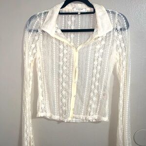 No Comment all lace button up blouse with collar size small boho